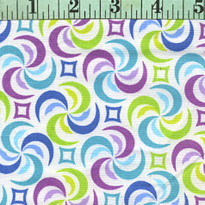 Swirls and Diamonds, Purple, Blue, Green on White Swirls and Diamonds, Purple, Blue, Green on White